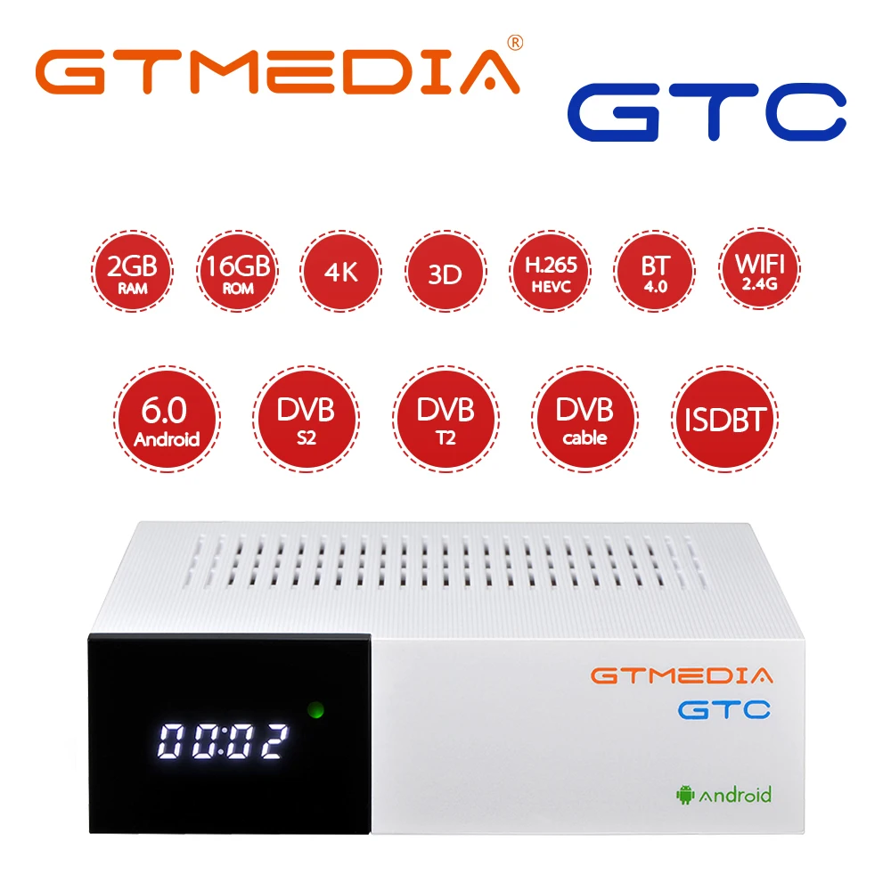GTMEDIA GTC Smart TV Box DVB-S2 DVB-T2/Cable(J83.A/C)/ATSC-C/ISDBT WiFi 3D 4K Network Media Player ACM Android | Электроника