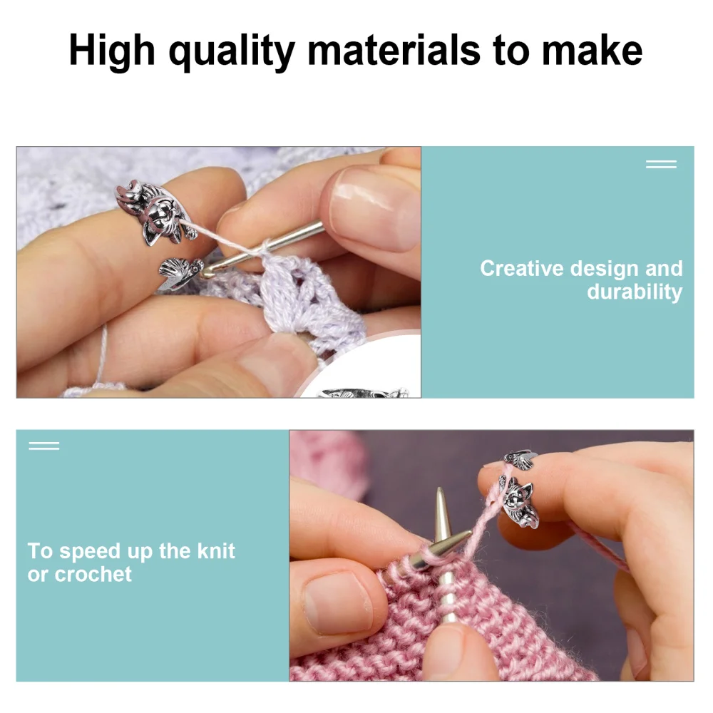 

5pcs Crochet Ring Adjustable Knitting Loop Accessories Cat Shaped Open Ring