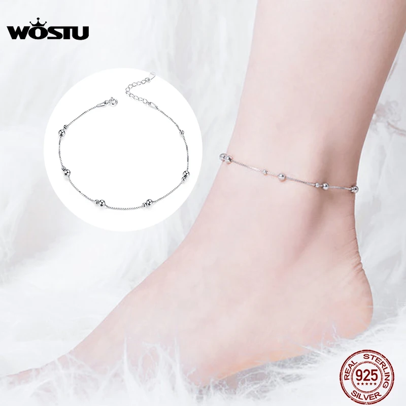 Женский браслет на ногу из серебра 100% пробы с бусинами|Анклеты| |