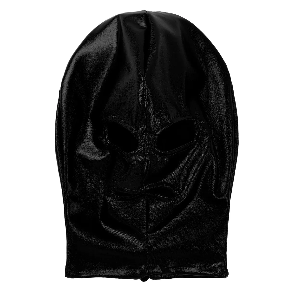 Unisex Women Mens Cosplay Face Mask Latex Shiny Metallic Open Eyes and Mouth Headgear Full Face Mask Hood for Role Play Costume