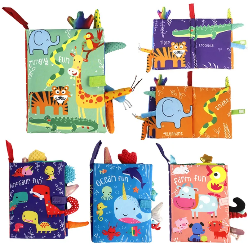 Детская обучающая книга Монтессори тканевая 3d с животными и хвостами динозавров