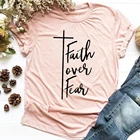 Футболка с надписью Faith Over страх, хипстерская Повседневная стильная футболка с изображением Иисуса, 100% хлопок, гранж, в эстетике, гранж-топы, верный наряд