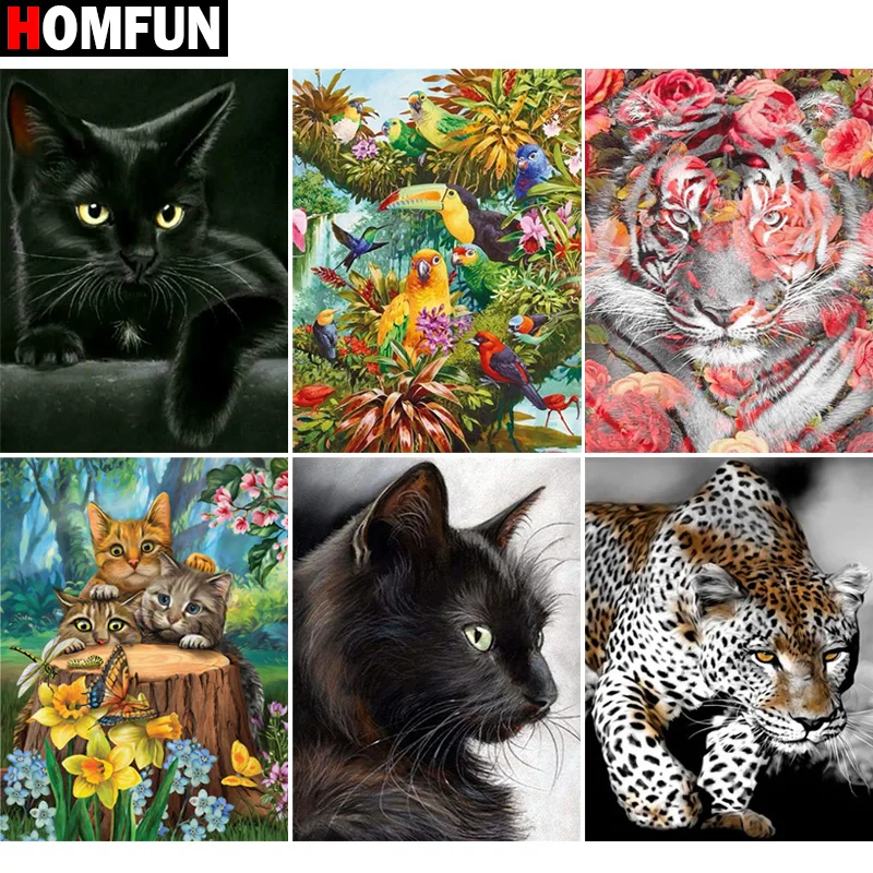 

Алмазная 5D картина HOMFUN «Кот, павлин, тигр, леопард», вышивка крестиком, полноразмерная/круглая, домашний декор, подарок