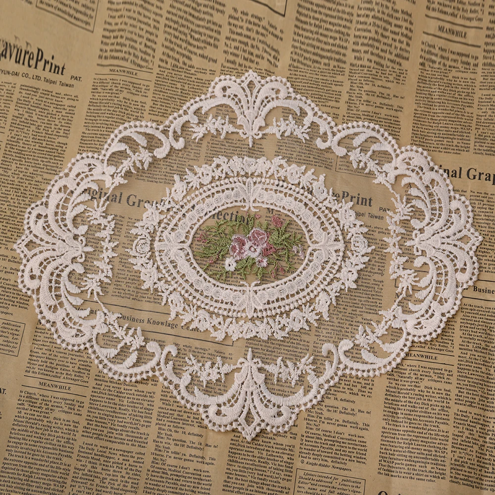 Кьюсак Off White Сетчатое вышитое кружево Аппликация отделка для свадебное платье