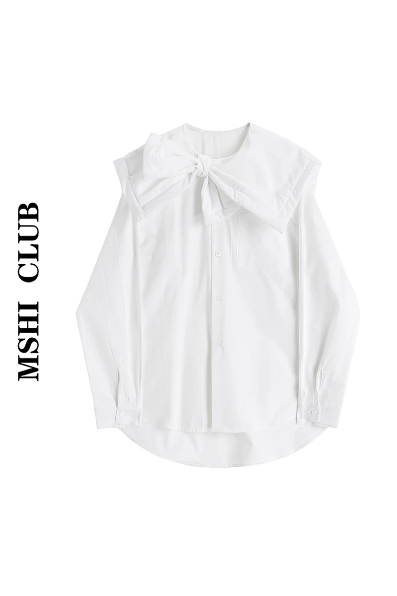 

Bow Neck Shirt Women 2021 Spring Design Long Sleeve Korean White Casual Top
