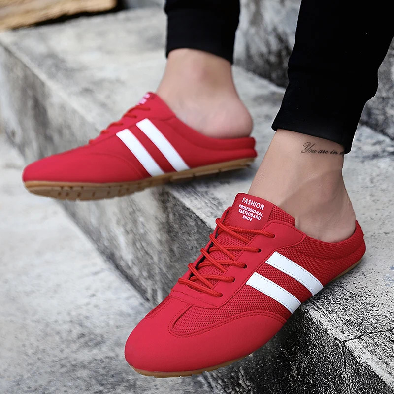 

Summer Adult Casual Shoes Half Drag Mens Footwear Blue Gray Man Casual Sneakers Mesh Breathable Men Half slippers Size 38-44