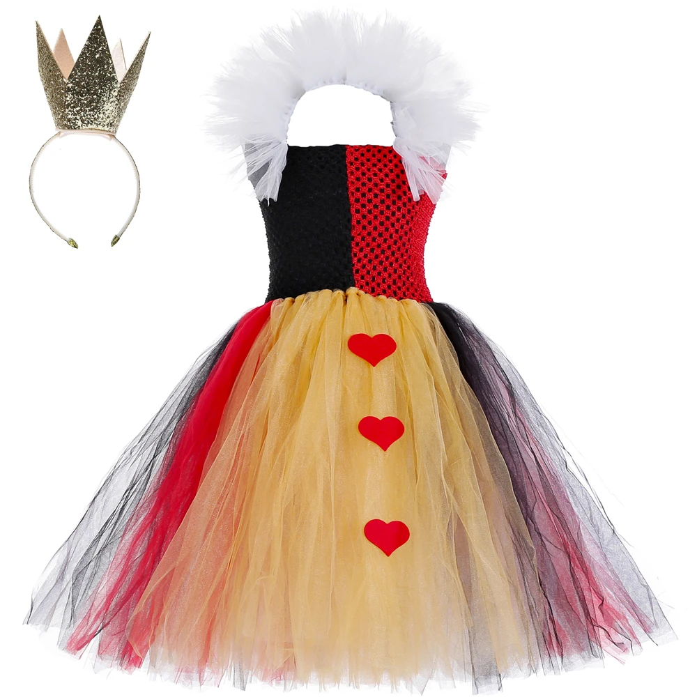 

Queen of Hearts Girls Tutu Dress Kids Carnival Halloween Alice Cosplay Costumes for Girls Photoshoot Birthday Party Fancy Dress