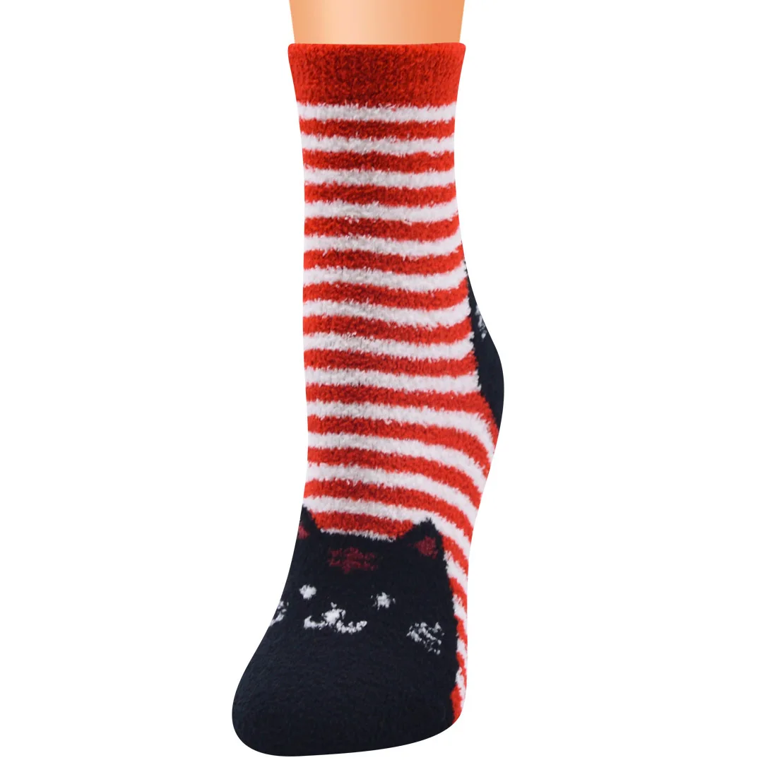 Middle Tube Over Ankle Cute Cartton Pattern Cat Print Women Velvet Socks