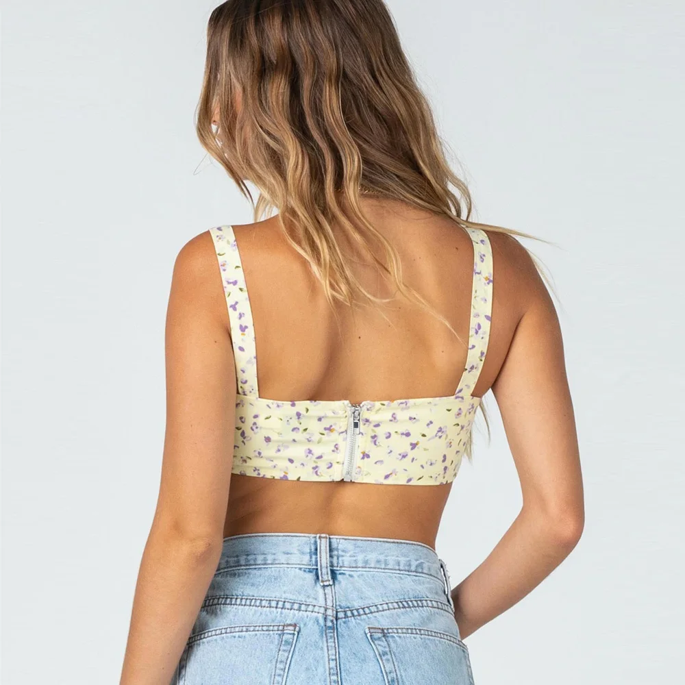 

Lofrcy Women Crop Top Sexy Floral Print Spaghetti Straps Ruched Boned Bustier Corset Tight Slim Low-cut Top