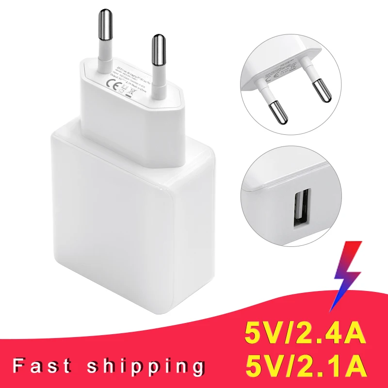 Универсальное сетевое зарядное устройство с USB портом и европейской вилкой 5 В 2 4