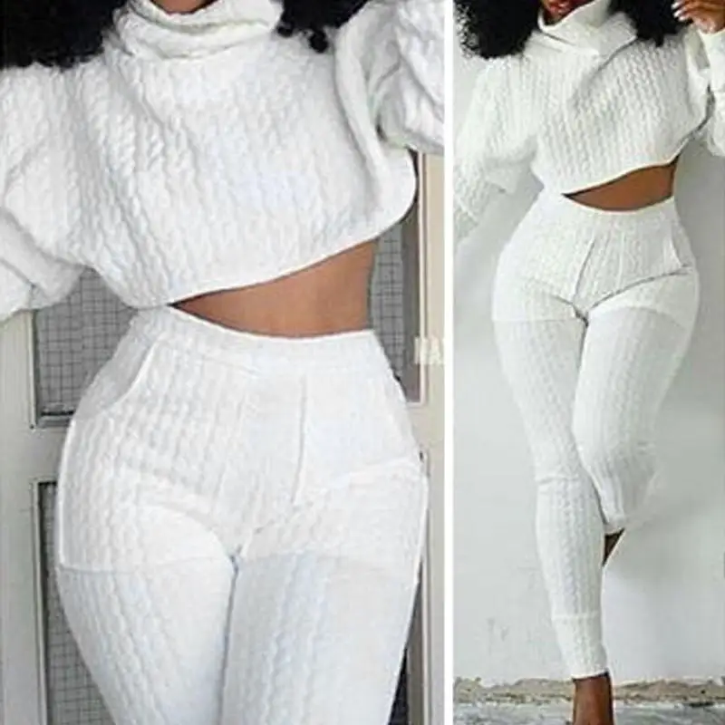 

YICIAY 2020 2pcs Women Autumn Knit Clothes Set Turtleneck Braided Crop Tops High Waist Casual Pencil Pants Outfits Women