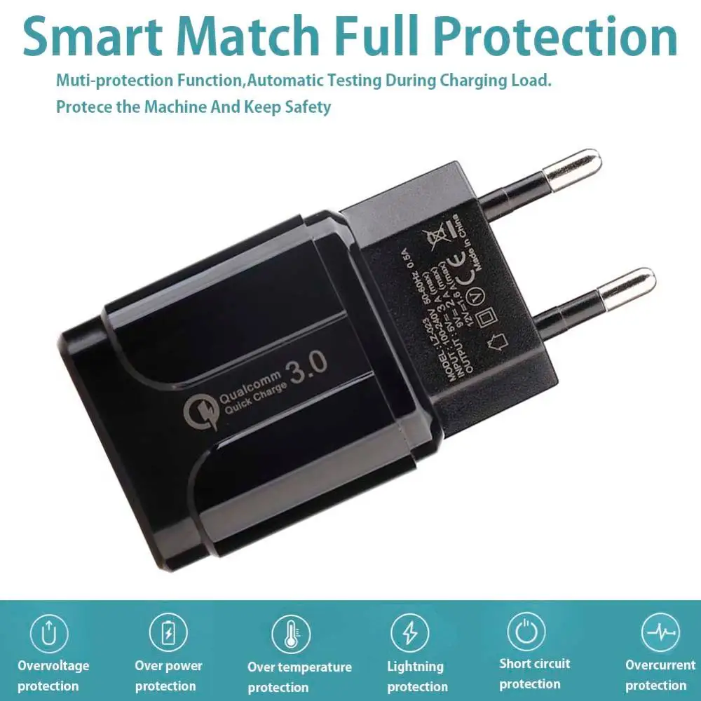 Быстрое зарядное устройство QC 3 0 18 Вт USB дорожное быстрое для iPhone Samsung S10 Xiaomi