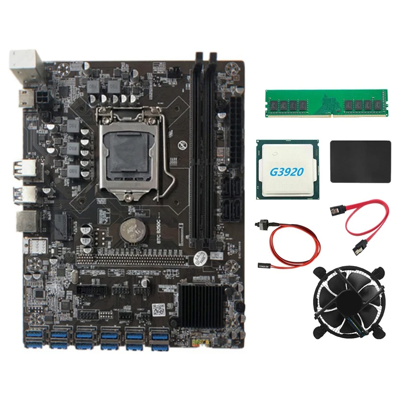 Материнская плата для майнинга BTC B250C + ЦП G3920 или G3930 вентилятор DDR4 4 Гб 2666 МГц ОЗУ