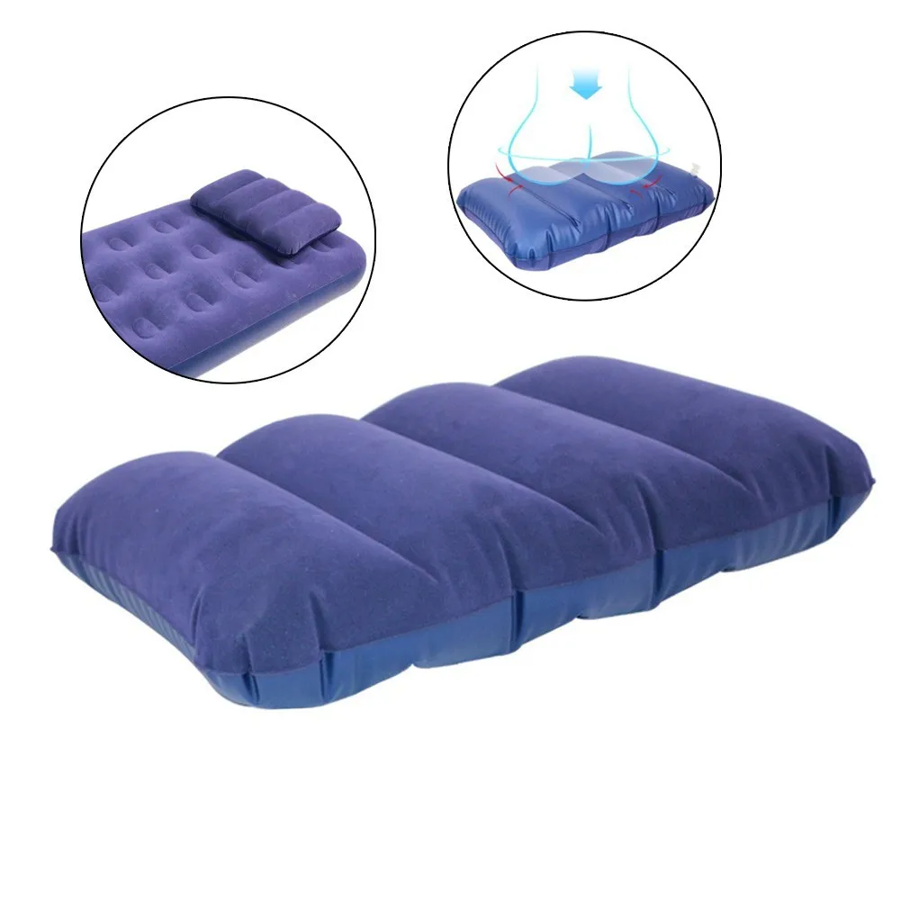 

PVC Blue Outdoor Camping Inflatable Air Pillows Cushions Sleeping Aid Head Rest Rectangle Camp Sleeping Gears