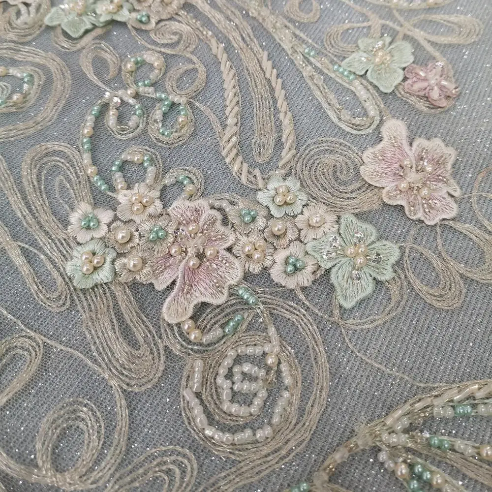 

Soft Pink Embroidered Beads Lady Party Dress Tulle Mesh 5 Yards of Quality Yellow Lace Material In 100% Polyester Fabric Textile