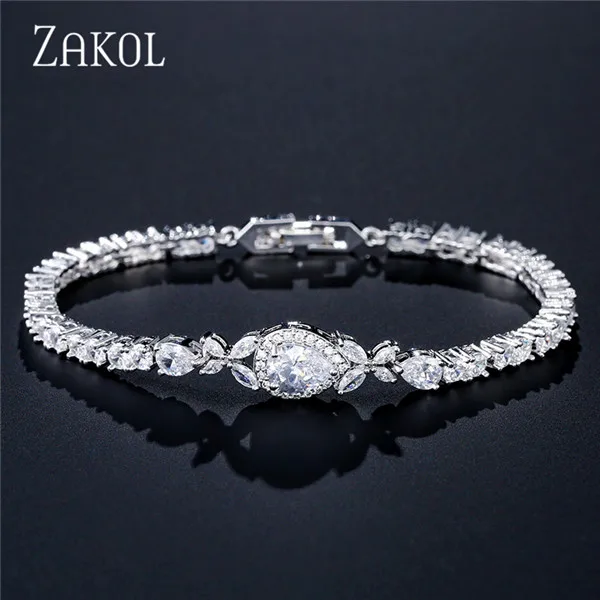 Sliver Color 46 ZAKOL, браслет из белого золота с регулируемой цепочкой, браслет с кубическим цирконием, браслеты и браслеты для женщин, ювелирные изделия FSBP2094 - Окраска металла: Sliver Color 46