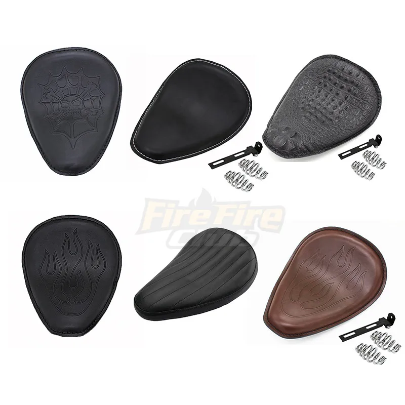 

3" Spring Solo Bracket Seat PU Leather Motorcycle For Harley Chopper Bobber Custom