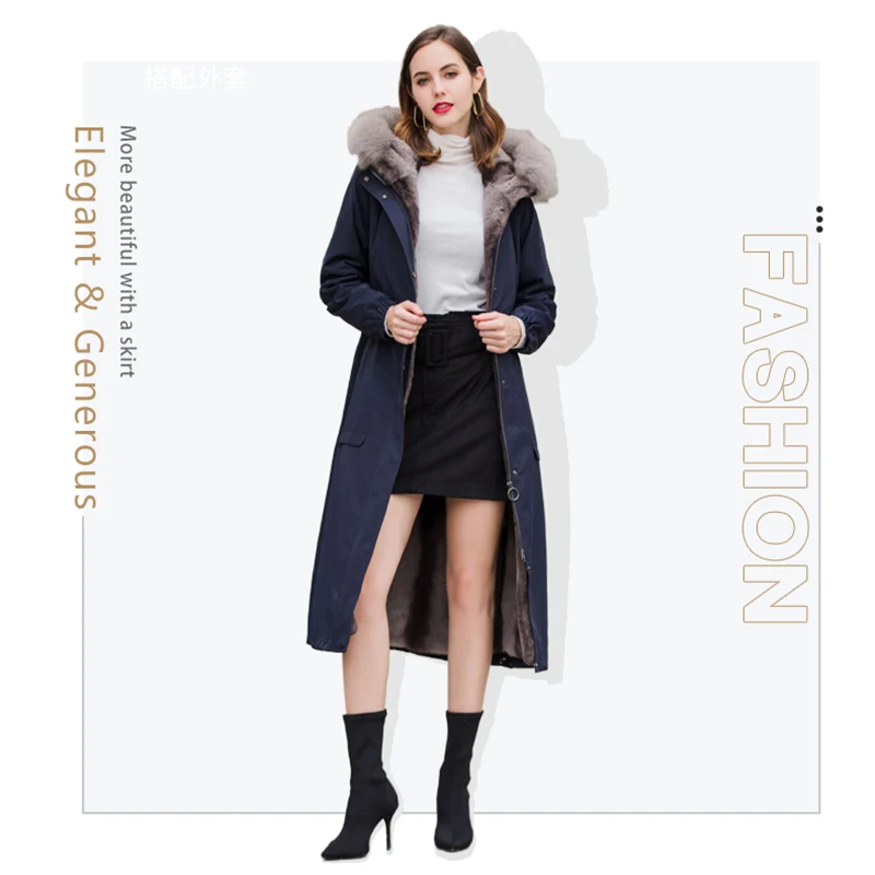 Женская парка с воротником из лисьего меха черная зимняя куртка подкладкой