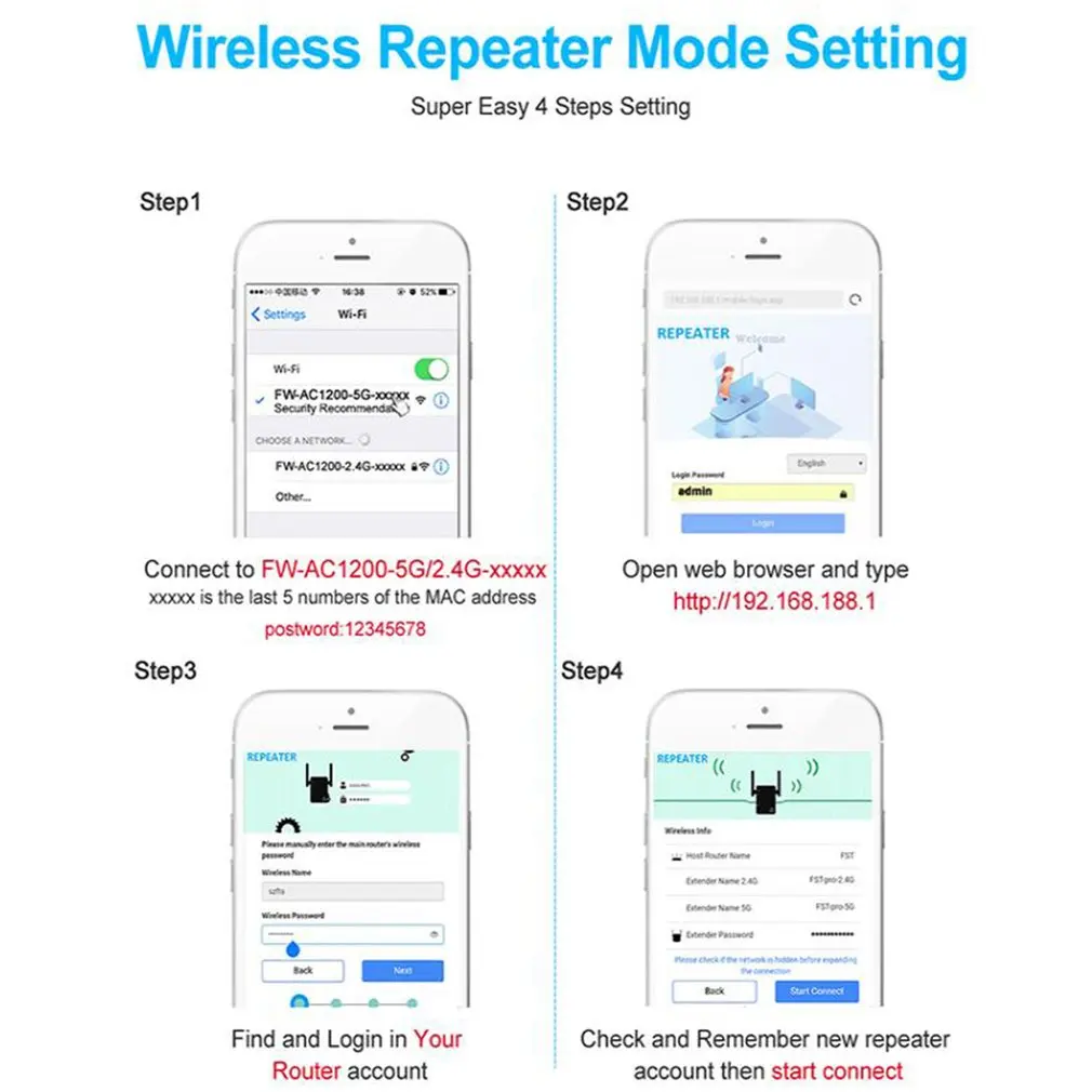 5Ghz Wireless WiFi Repeater 1200Mbps Router Wifi Booster Wifi Long Range Extender 5G Wi-Fi Signal Amplifier Repeater Wifi