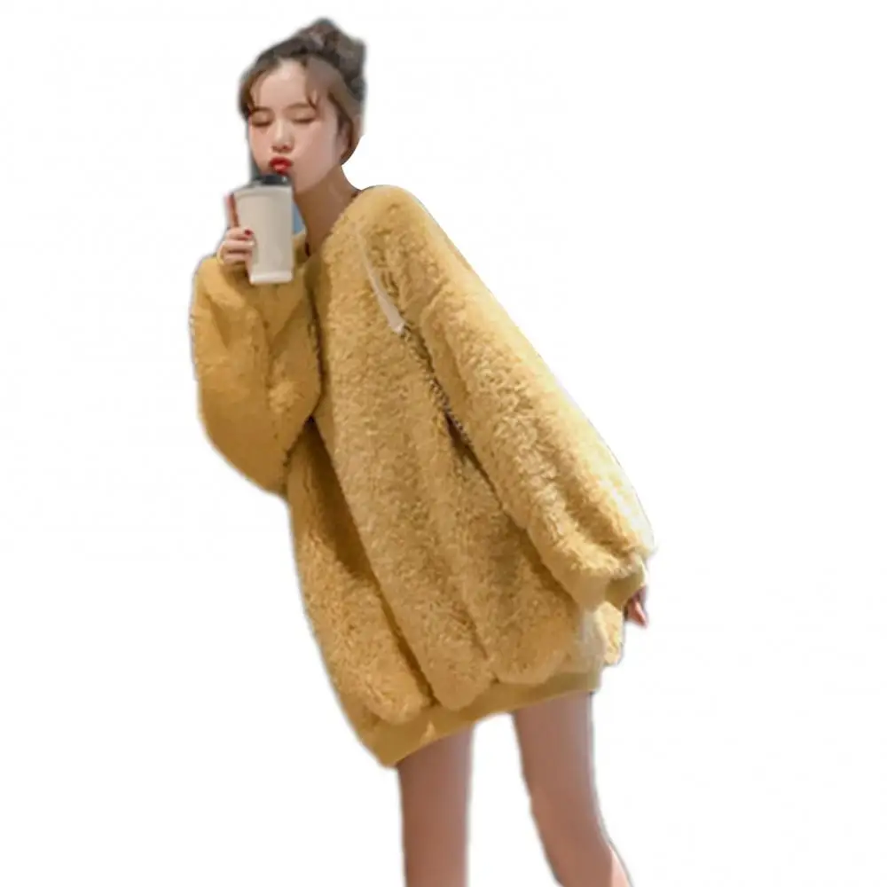 Women Autumn Winter Solid Color Pullover Plush Thick Oversized Sweatshirt Hoodie Sweatshirt Hoodie