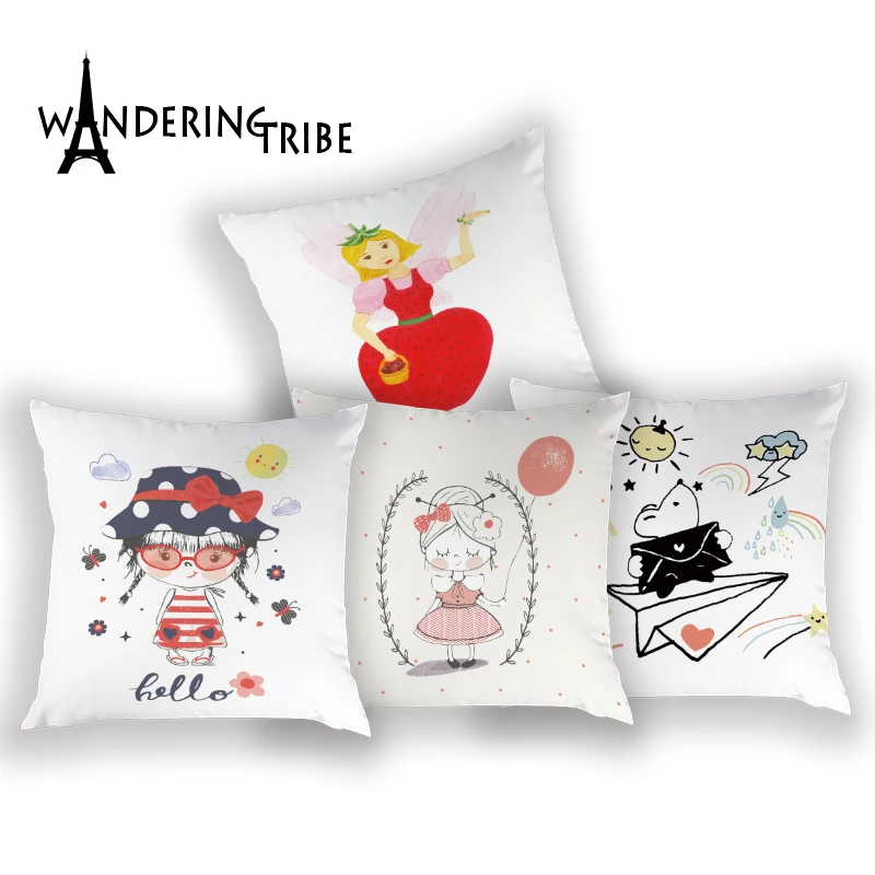 Розовые декоративные наволочки для диванных подушек с мультяшным рисунком