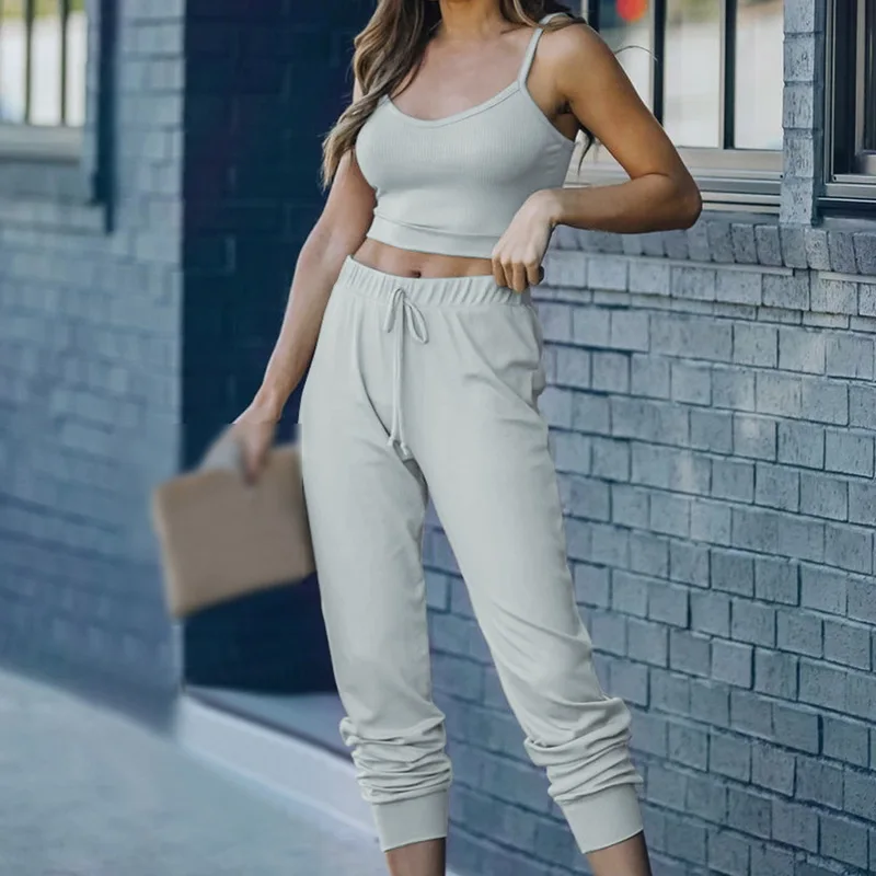 

WENYUJH 2021 Women Pajama Sets Cotton Fashion Pajamas Sleeveless & Long Trousers Two-piece Suit Lady Sleepwear Home Clothing