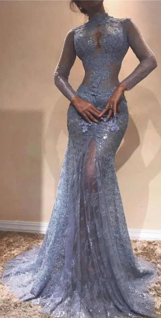 Robe de soiree одежда с длинным рукавом Кружева-аппликации для выпускного вечера