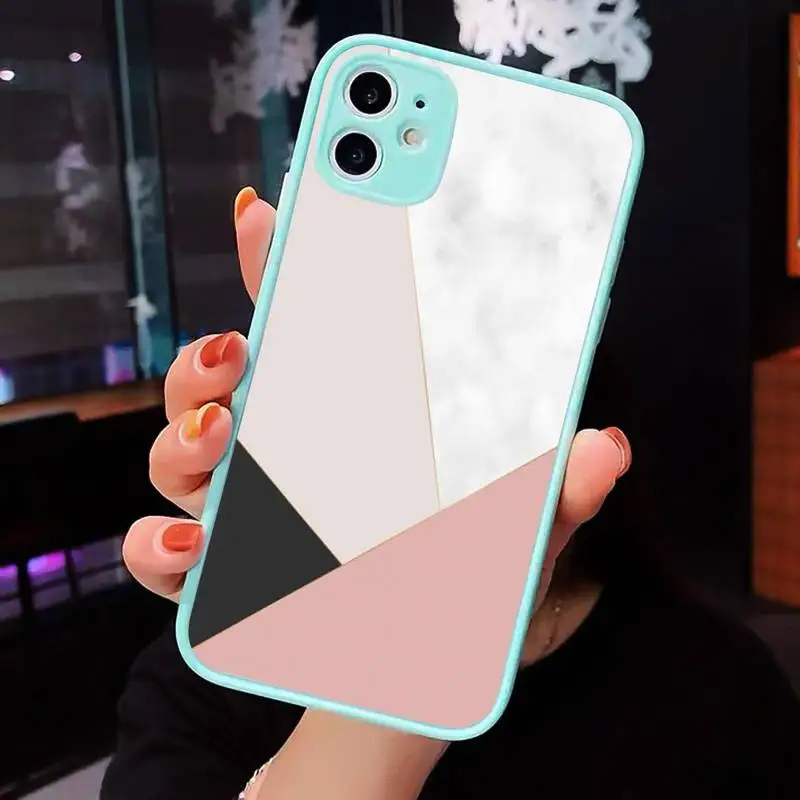 

Phone Case For iPhone 12 11 Mini Pro XR XS Max 7 8 Plus X Colorful geometric marble pattern Matte transparent blue Back Cover