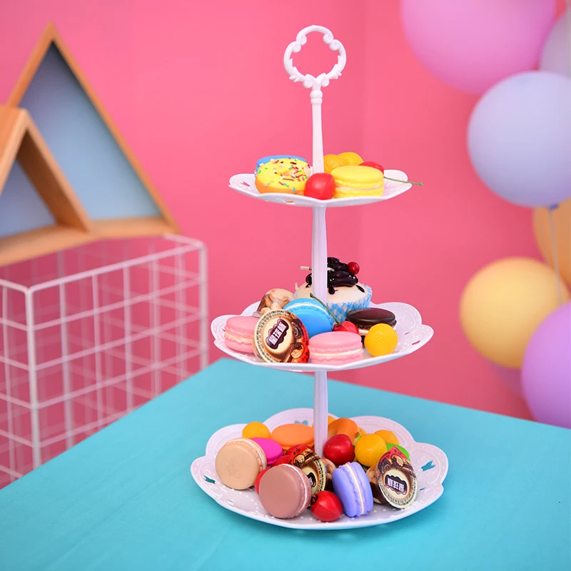 Пластиковая фруктовая десертная тарелка 3 уровня подставка для торта декор
