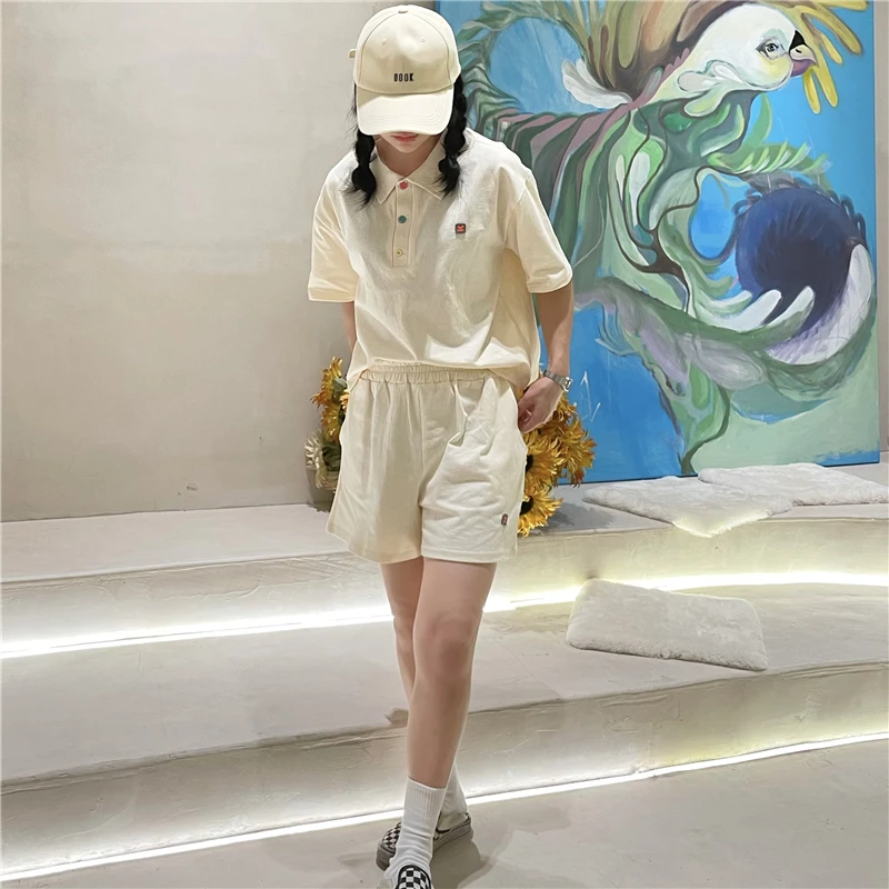 

Harajpee Women Sportswear 2021 New Spring Summer Korean Sweet Temperament College Style Short Sleeves Two-Piece Suits Fashion