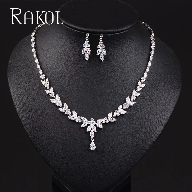 RAKOL роскошный Искрящийся Блестящий кубический циркон ожерелье серьги Ювелирные