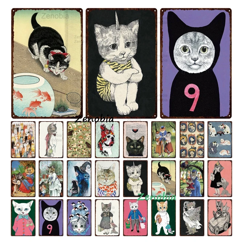 

Металлическая Жестяная Табличка в винтажном стиле с забавным черным котом для домашнего декора, Постер декоративная стена