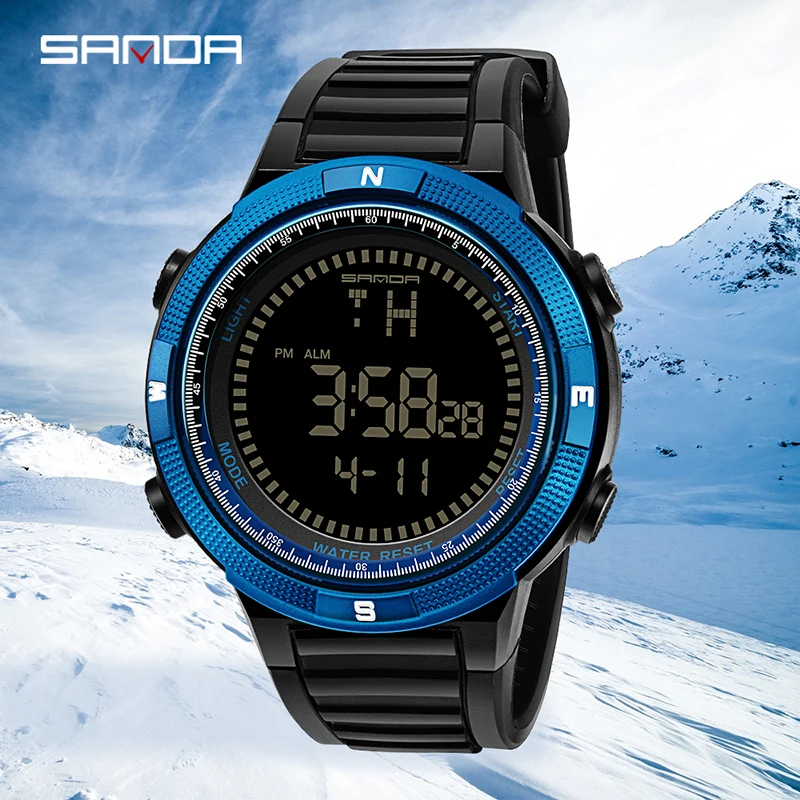 SANDA Роскошные брендовые цифровые спортивные водонепроницаемые мужские наручные