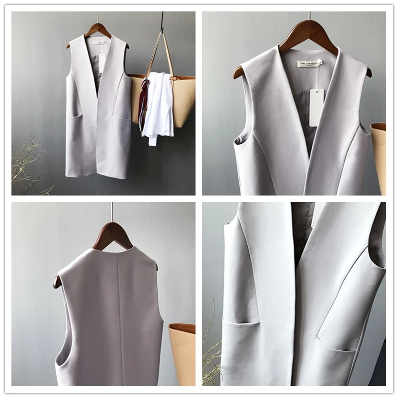 

NEW Casual Black Vest Women Spring Elegant Long Coat Female Cardigan V-Neck Pocket Plus Size Waistcoat Ladies Sleeveless Jacket