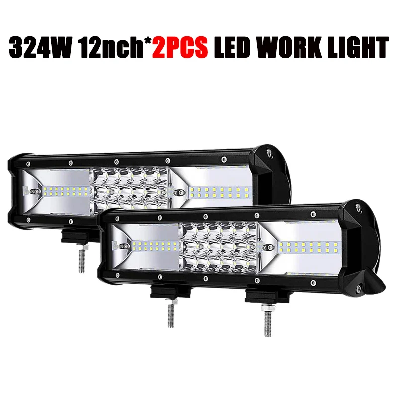 2PCS 324W 12Inch Светодиодный светильник бар 324 Вт 12 дюймов рабочий светильник 12V 24V комбинированная световая панель автомобиля для бездорожья LED дальнего света светильник для 4x4 грузовых внедорожных транспортных средств прицепы - Цвет: 2PCS 324W 12Inch