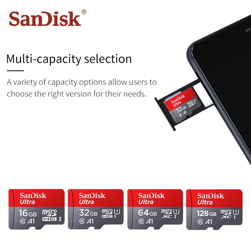 Оригинальная карта памяти SanDisk 256 ГБ 200 128 Гб 64 32 класс 10 Micro SD 98 МБ/с./с TF полная