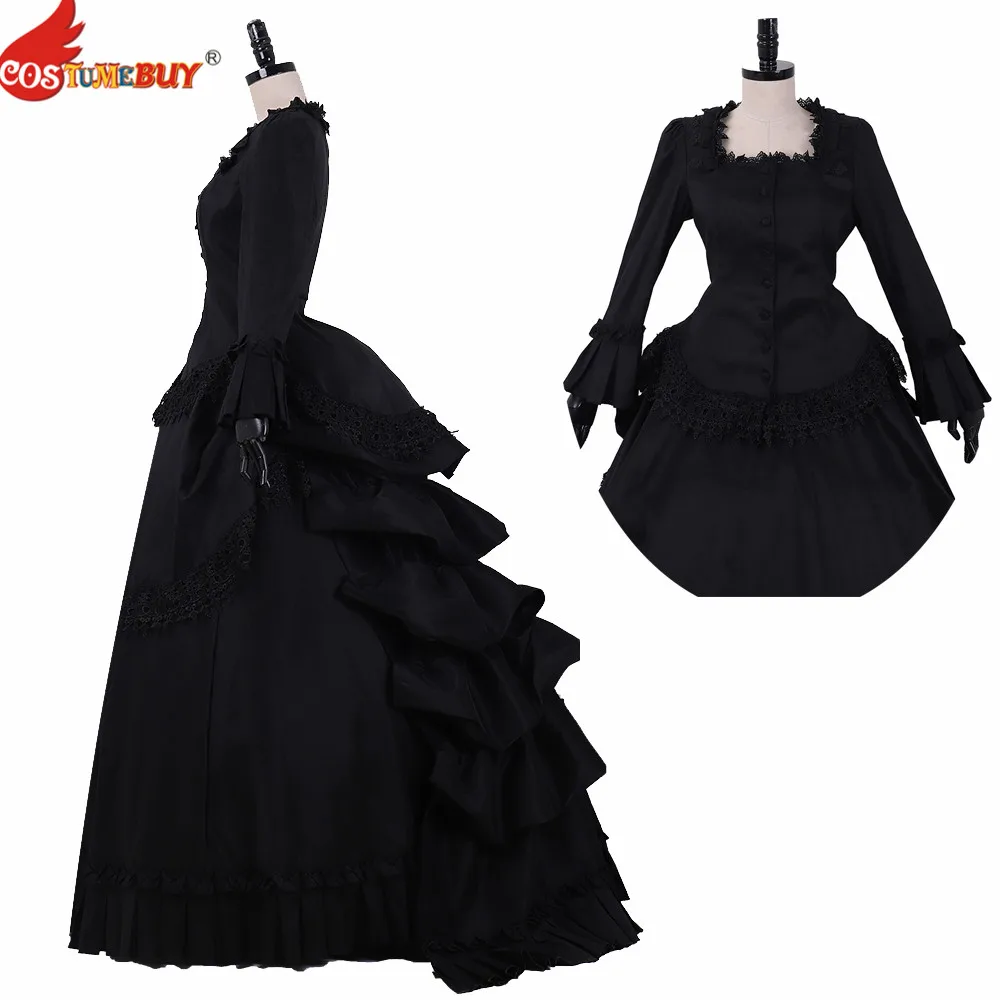 Costumebuy викторианская Суета платье средневекового Ренессанса черная 18 го века на
