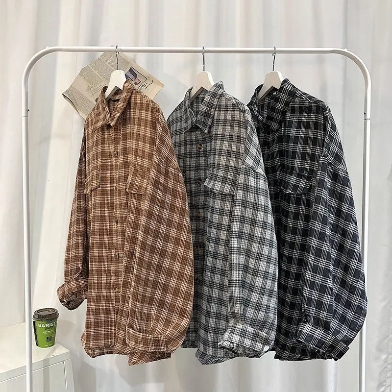 

2020 Autumn Men's Lattice Printing Hawaiian Shirt Three Colors Camisa Masculina French Cuff Mens Fashion Loose Shirts M-2XL