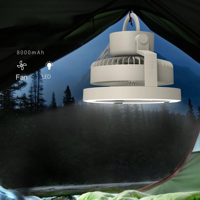 8000mAh 3 Speed Camping Hanging Fan with LED Lantern USB Powerbank Desk for Outdoor Home Office Hiking | Бытовая техника