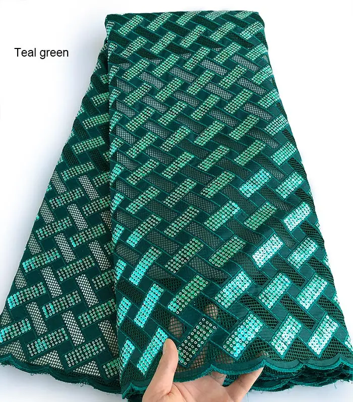 teal green 5 ярдов бирюзовый зеленый блестящий французский кружевной плед вышивка африканский тюль кружевная ткань с большим количеством пайеток высокое качество - Цвет: teal green