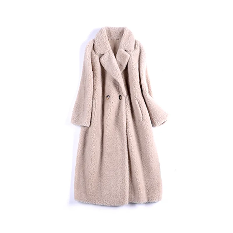

2020 winter new simple and fashionable grain cashmere sheep shearing loose casual warmth quality elegant women's coat