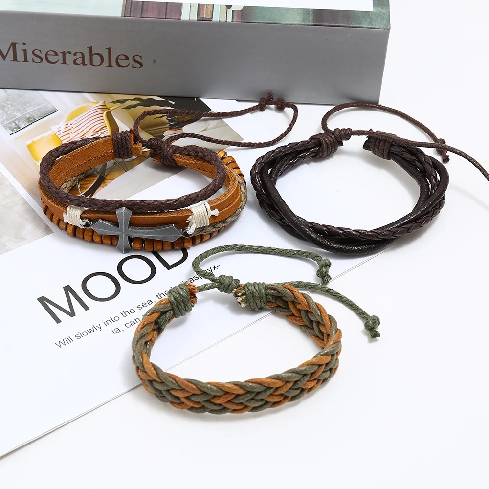 Модный Крест Браслет DIY Стиль винтажные кожаные ювелирные изделия по оптовой