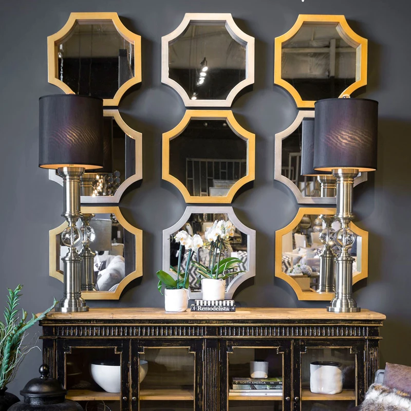 

Multilateral Retro Porch Decorative Mirror Background Wall Hanging Mirror Living Room Bedroom Wall Hanging Accessories espelho