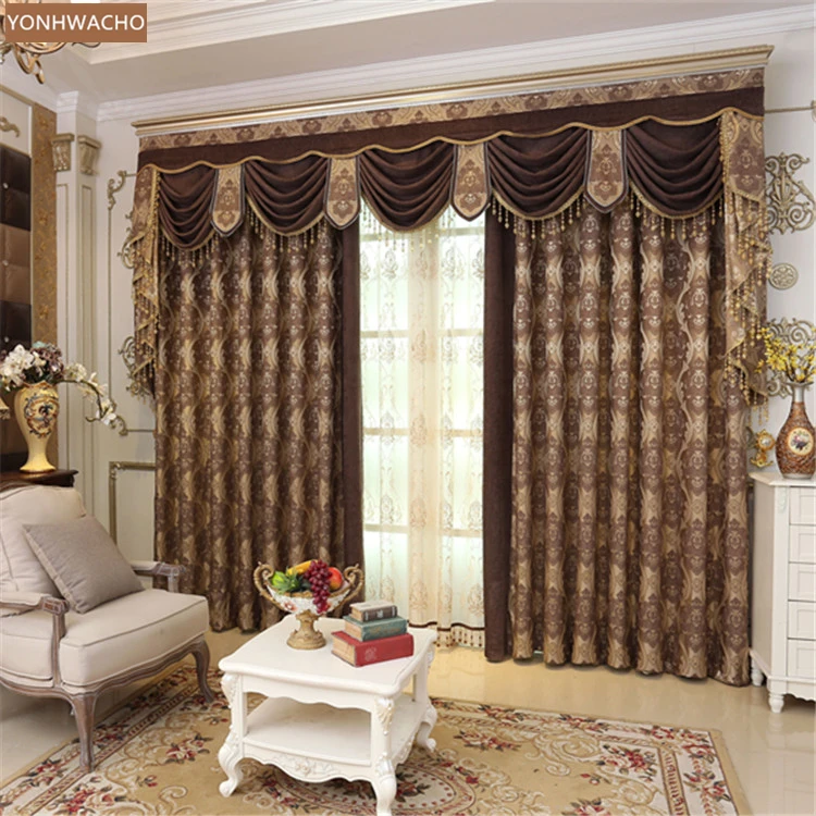 

Custom curtain European luxury living room high-class jacquard chenille coffee thick cloth blackout curtain valance tulle C382