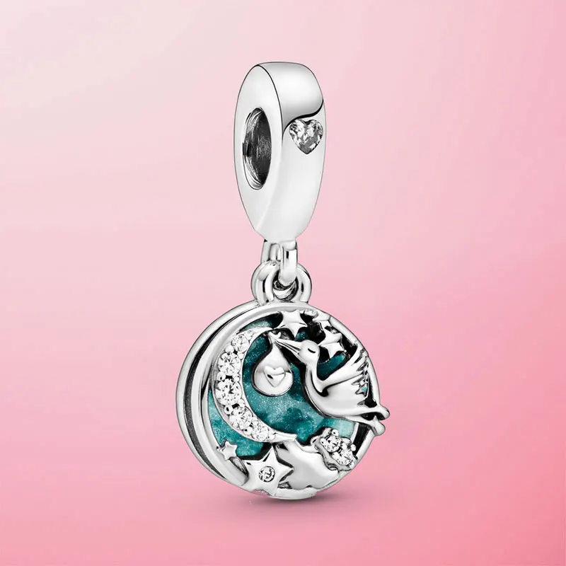 

Hot Sale 925 Sterling Silver Stork & Twinkling Stars Dangle Charm fit Original Pandora Charm Bracelet S925 Silver Jewelry Gift