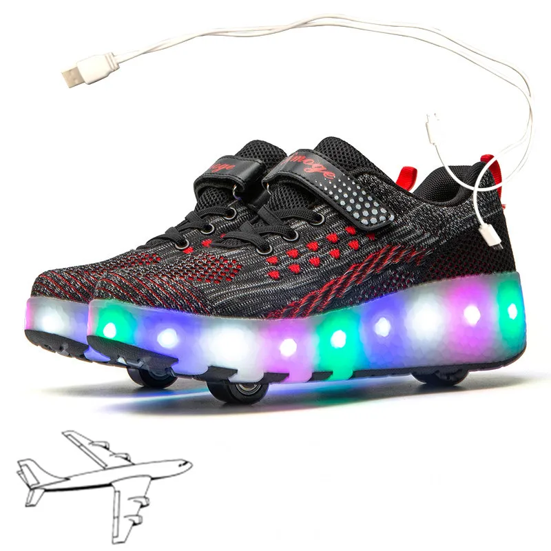 

2021 New 27-40 USB Charging Children Sneakers With 2 Wheels Girls Boys Led Shoes Kids Sneakers With Wheels Roller Skate Shoes