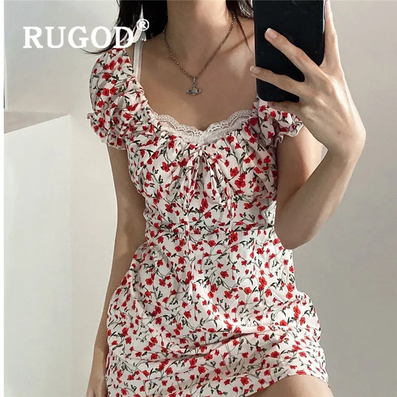 

RUGOD 2020 модное женское платье с цветочным принтом корейское шикарное мини-платье с пышными рукавами женские повседневные Летние вечерние пл...