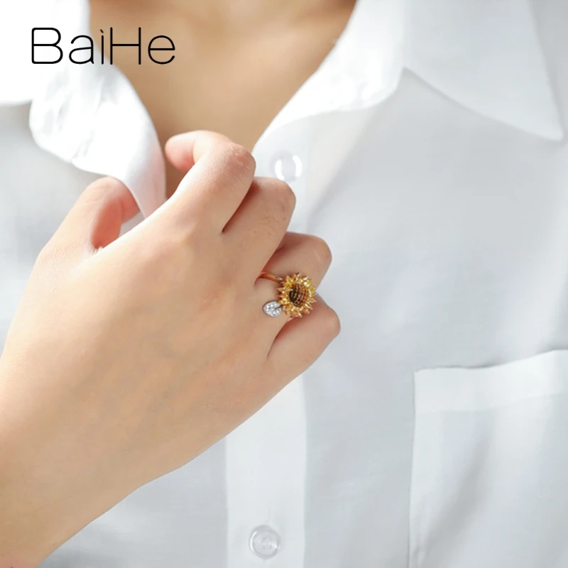 BAIHE однотонные 14K белые + желтые золотые натуральные бриллианты тигровый глаз