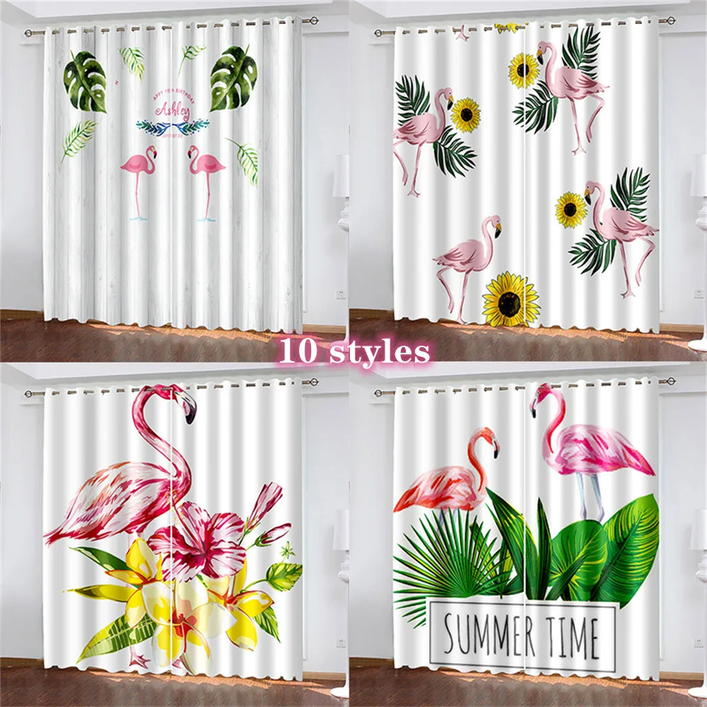 

Тканые шторы с 3d-рисунком фламинго, для спальни, с левым и правым разделением, современные открытые затемняющие шторы для дома