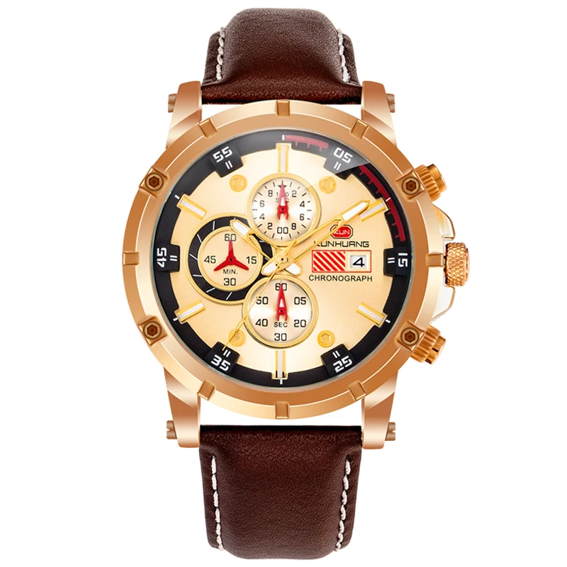 2021 KUNHURNG Men's Watches Top Brand Luxury Men Wrist Watch Leather Quartz Watch Sports Waterproof Male Clock Relogio Masculino